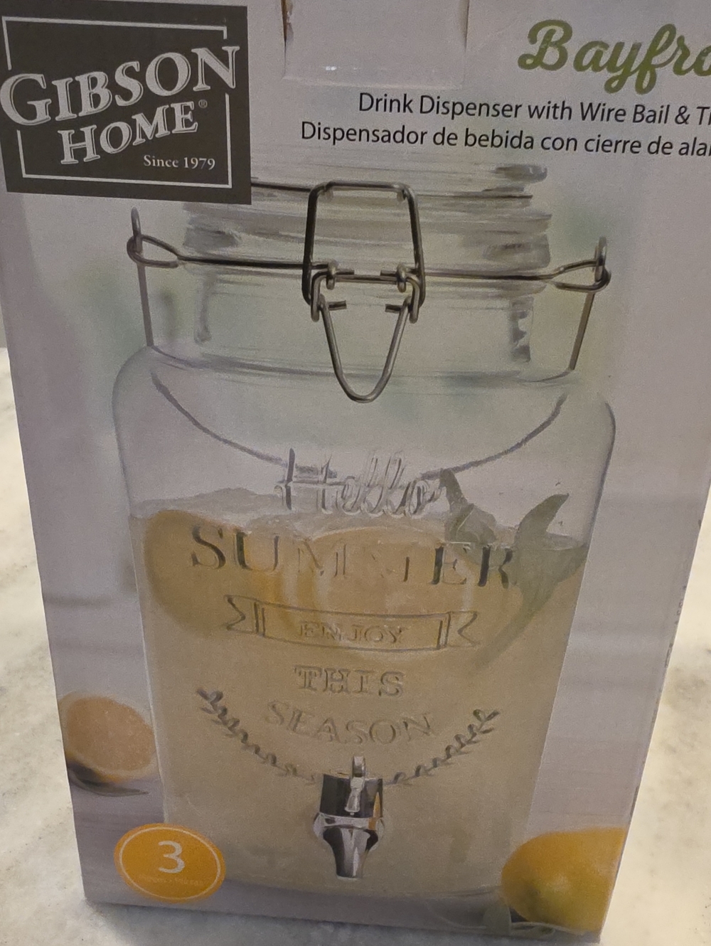 Gibson Home Glass Drink Dispenser in Clear with Wire Bail Lid